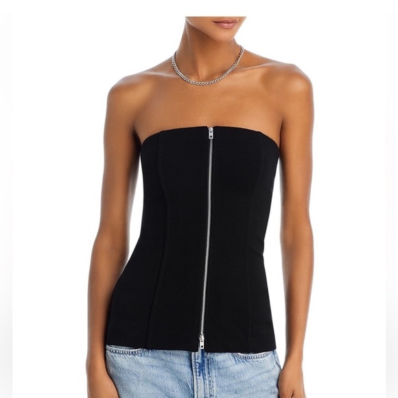 Rag & bone Irina Zipper Strapless Top Black Medium - Picture 2 of 7